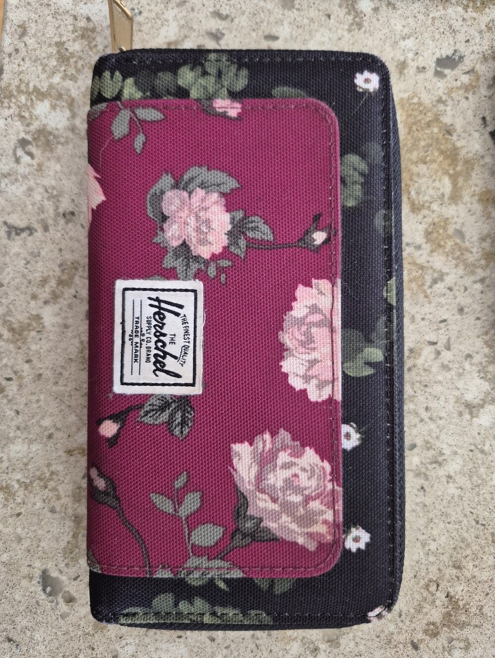 Herschel Floral Zip Wallet in Burgundy and Black